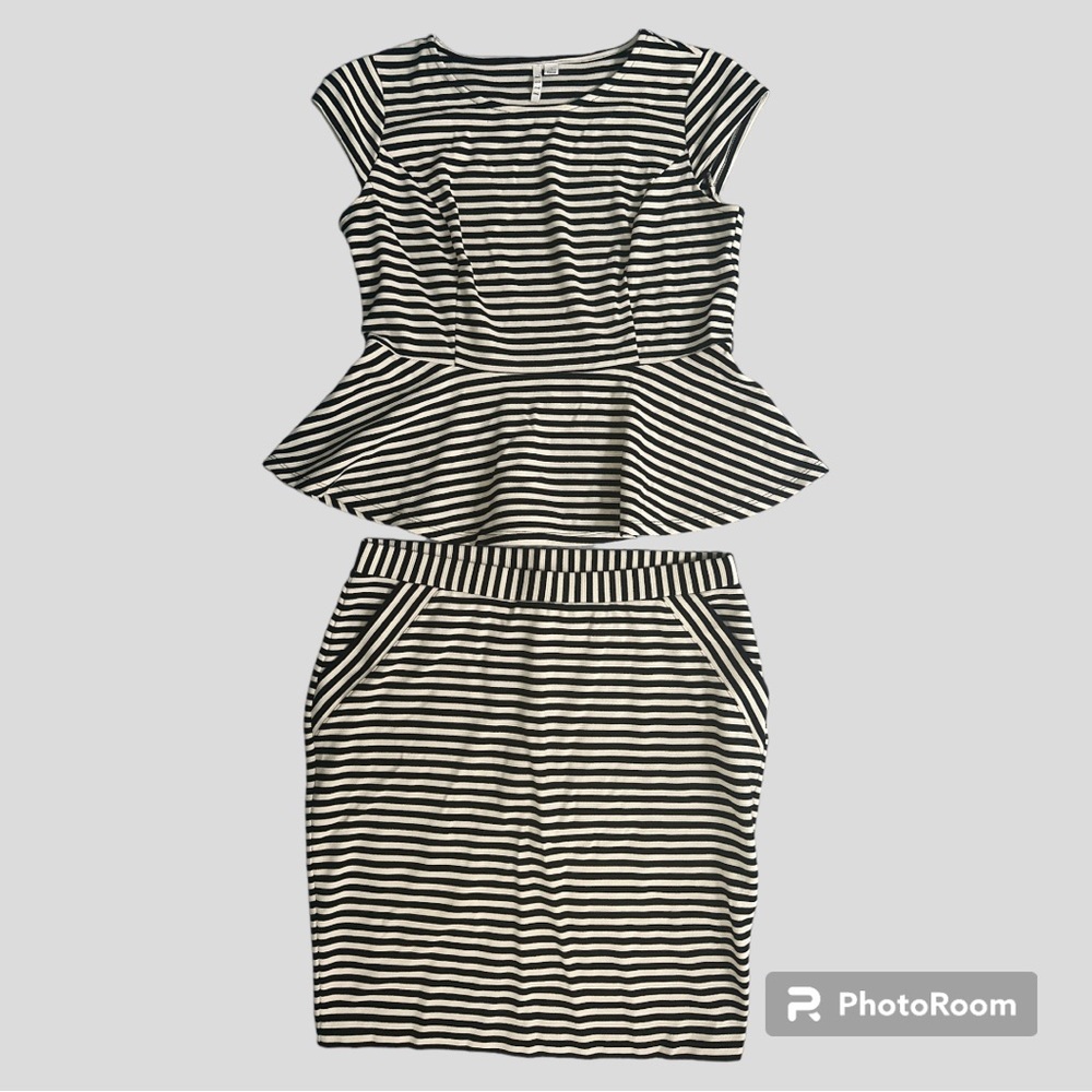 Elle Striped Peplum Top & Pencil Skirt
